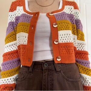 Excellent condition SO Multicolor Crochet Button-Up Cardigan, Size S